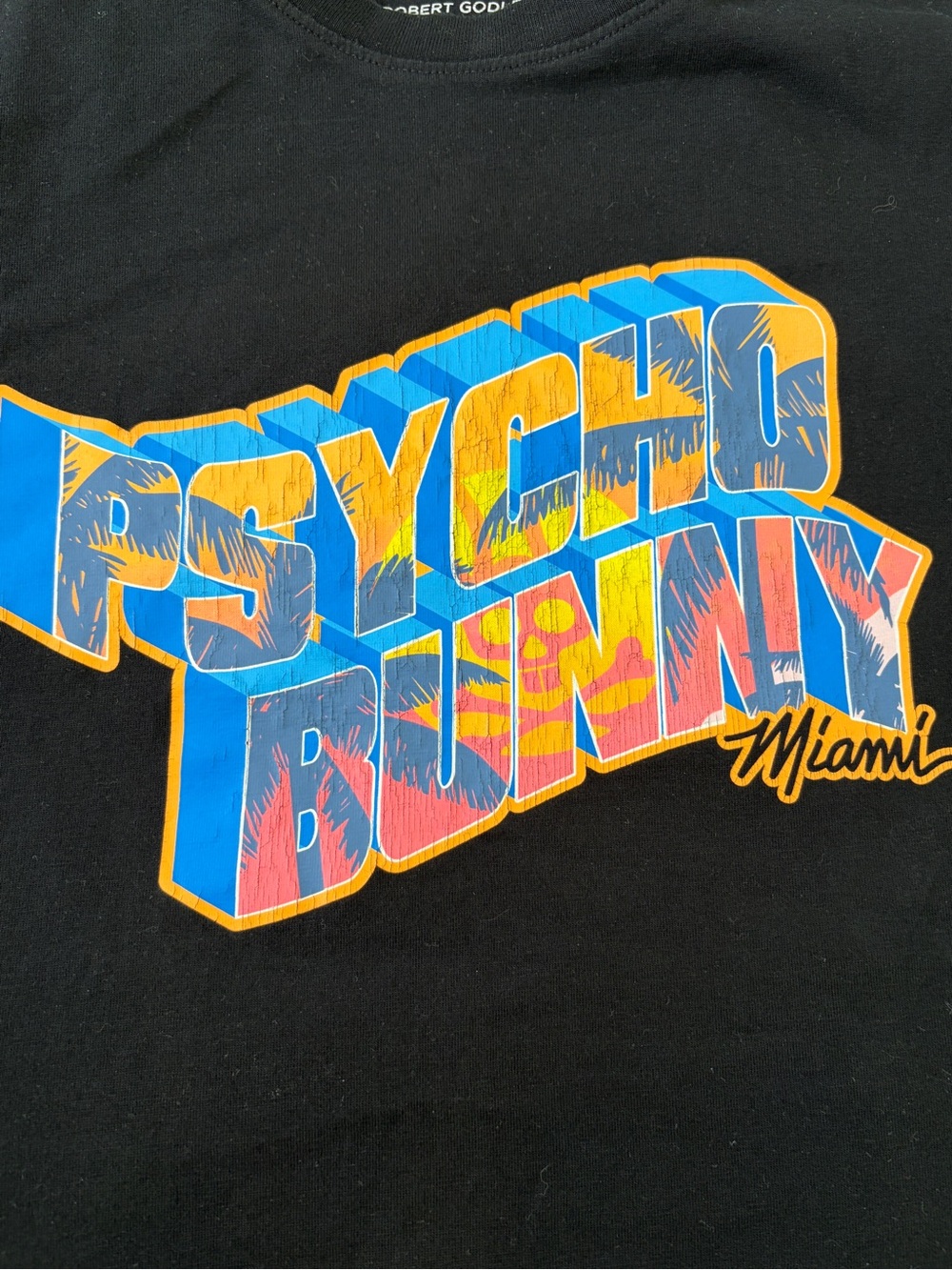 Psycho Bunny black T-shirt with colorful "Miami" graphic print -  100% cotton